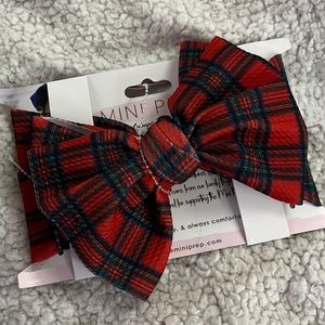 Red plaid baby headband big tartan bow wrap holiday Christmas Mini Prep NEW